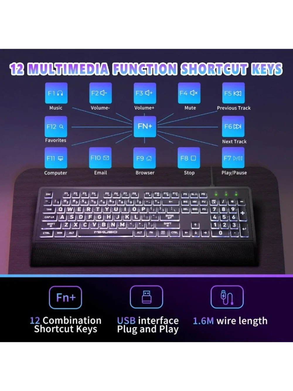 Large Print Backlit USB Keyboard for Seniors | Ergonomic, High Contrast